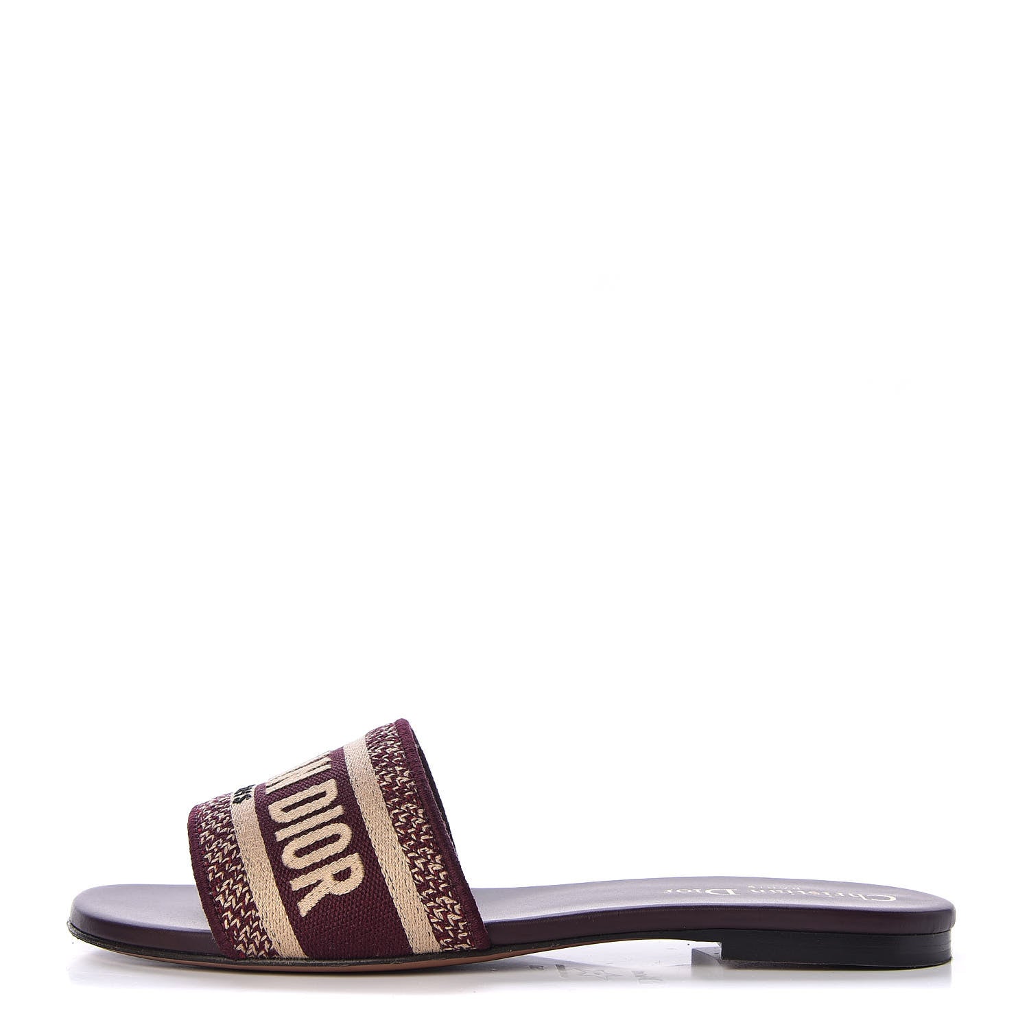 Christian Dior Canvas Embroidered Dway Flat Slide Sandals 37 Deep Amaranth 1 of 11