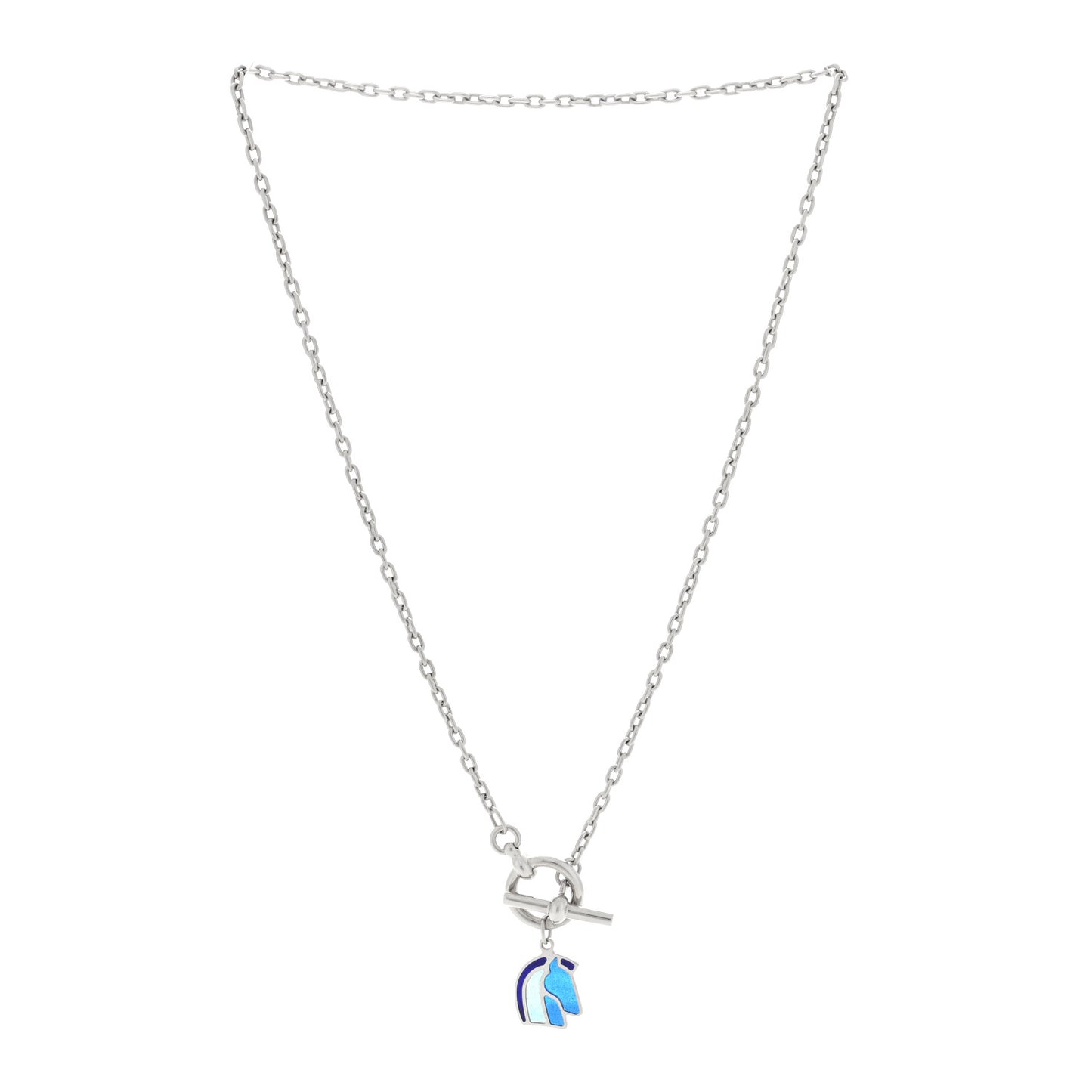 Palladium Enamel Helios Cheval Necklace Camaïeu De Bleu