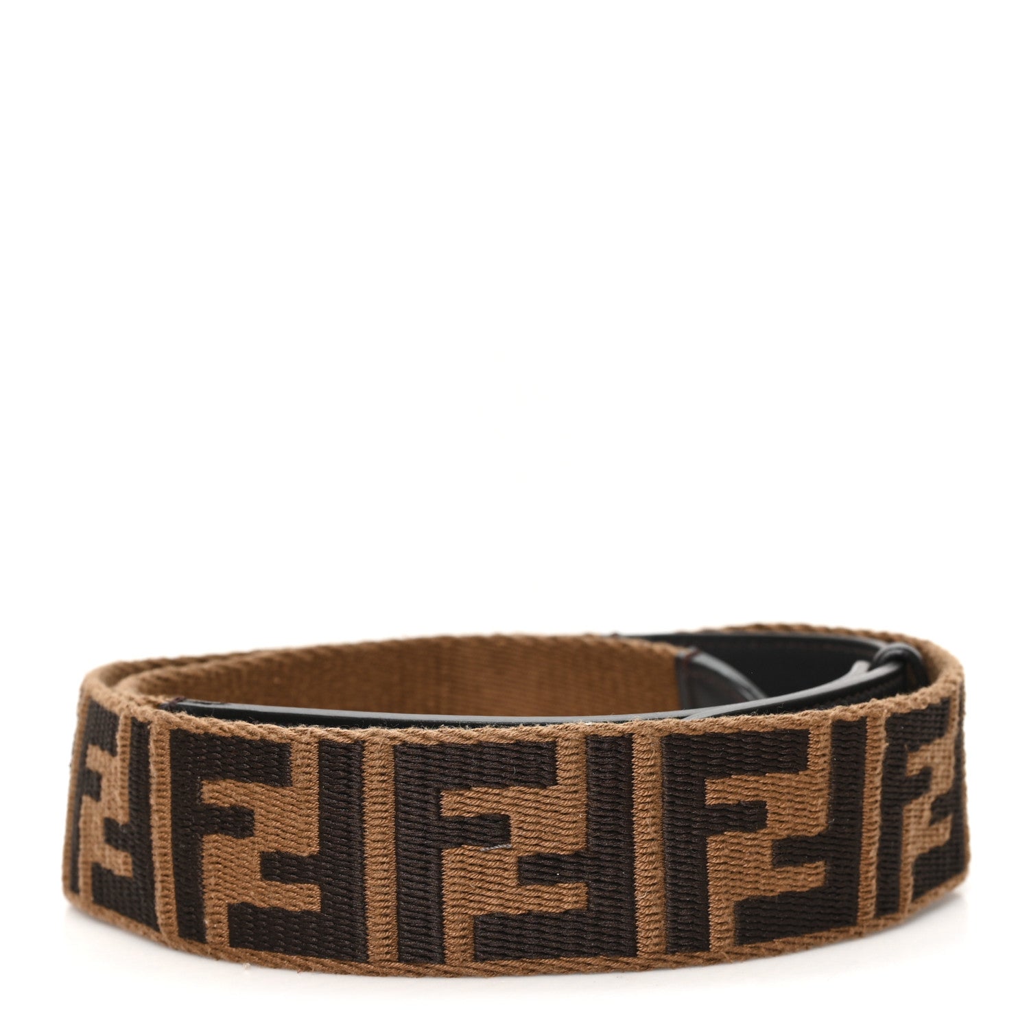 Fendi Ribbon Vitello Century FF 1974 Flat Studded Strap You Fango Marrone Ebano 2 of 5