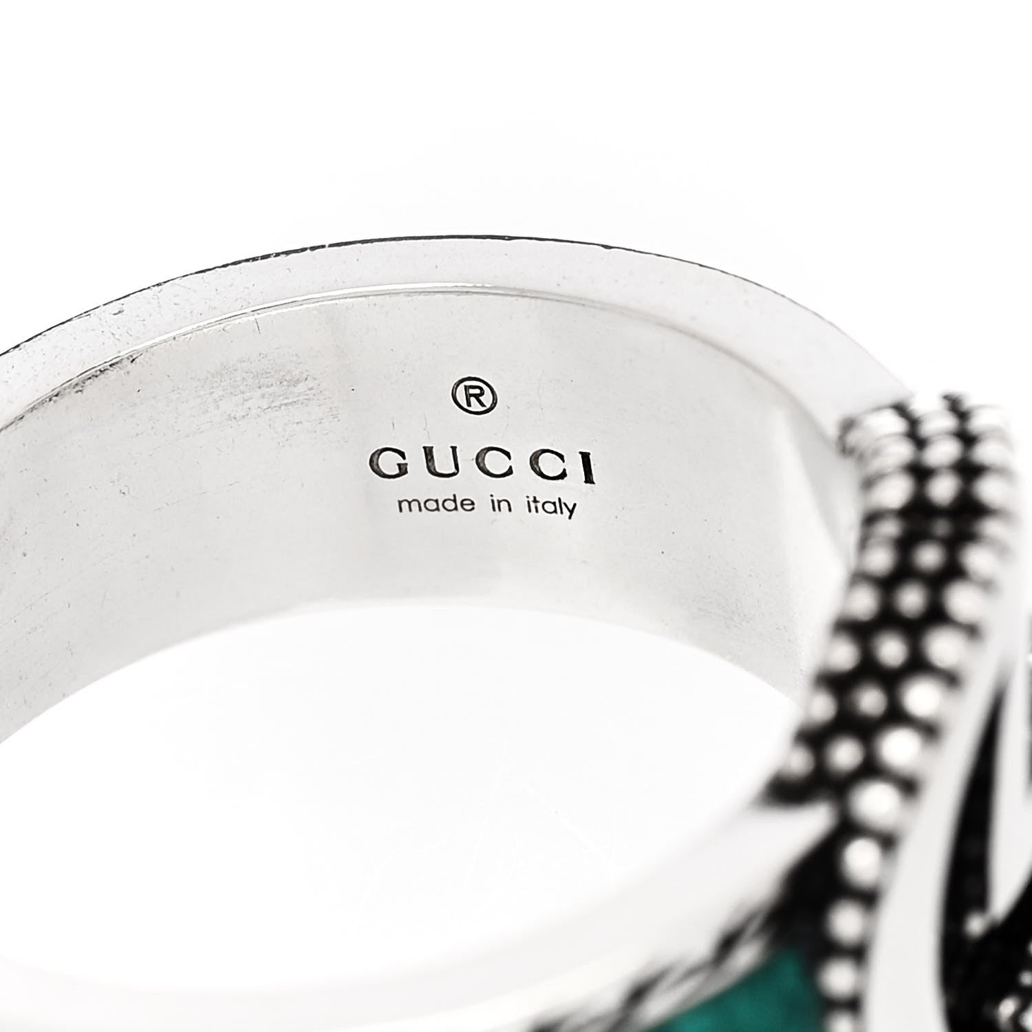 Gucci Sterling Silver Enamel Interlocking G Band Ring 56 7.5 Turquoise 4 of 5