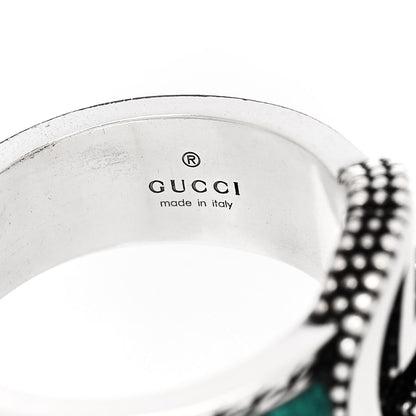 Gucci Sterling Silver Enamel Interlocking G Band Ring 56 7.5 Turquoise 4 of 5