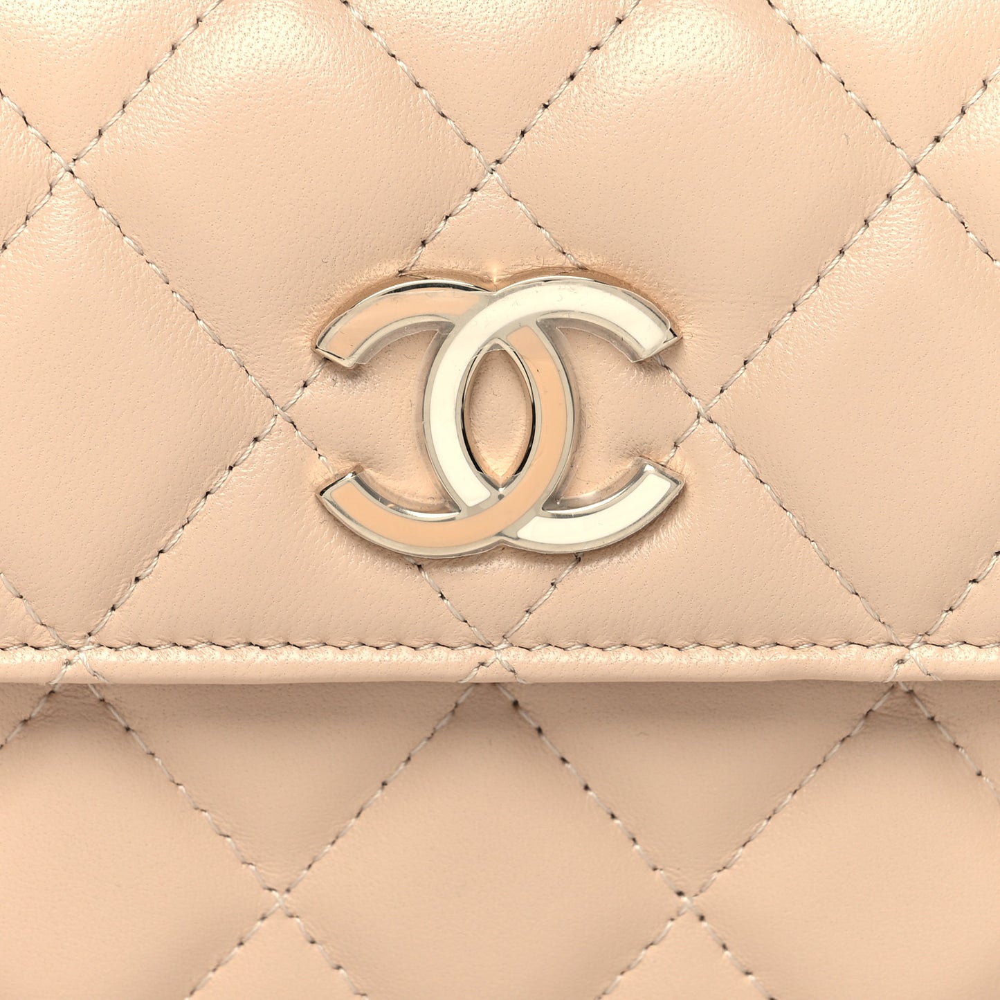 Lambskin Quilted CC Large Gusset Flap Wallet Beige