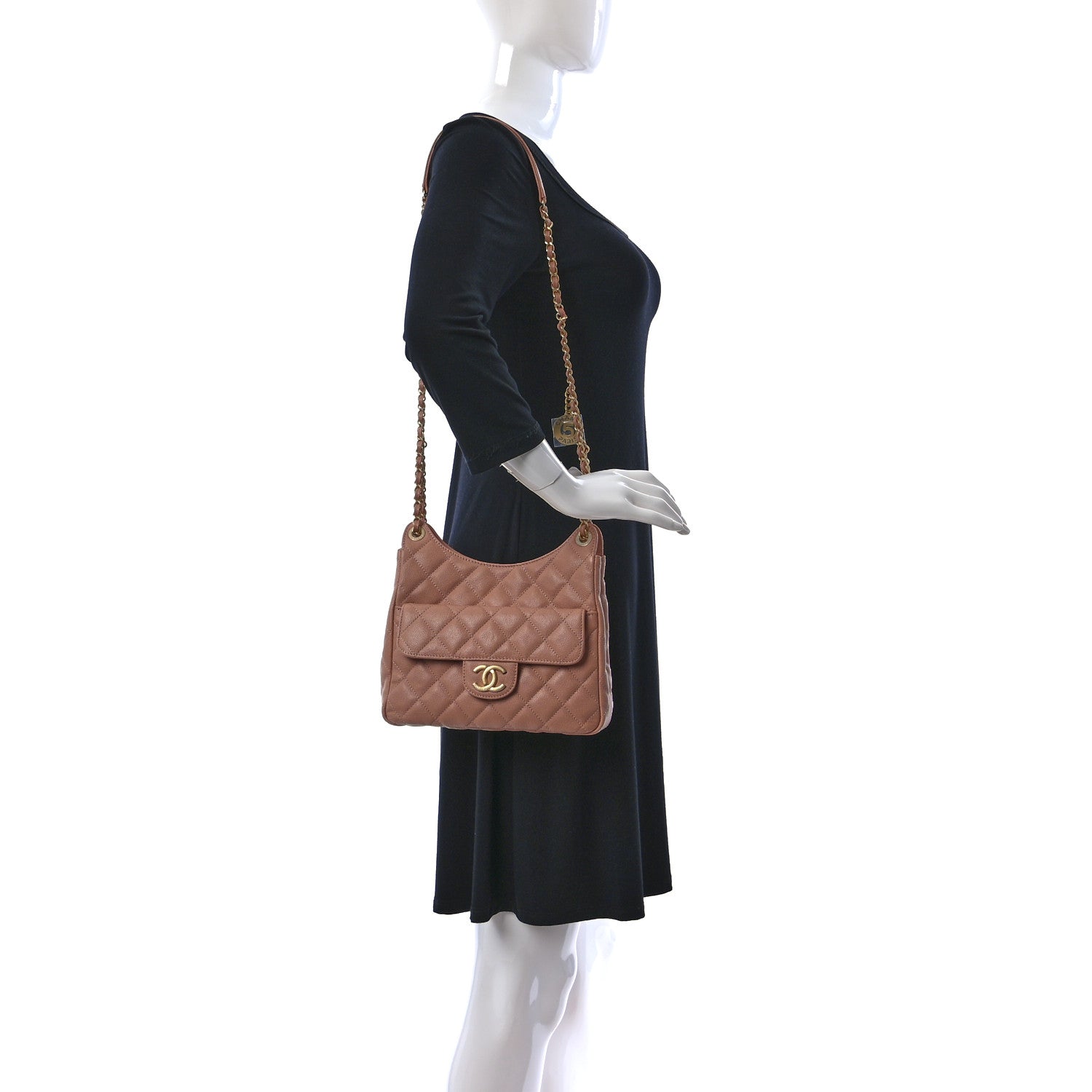 Chanel Caviar Quilted Wavy CC Hobo Beige 2 of 10