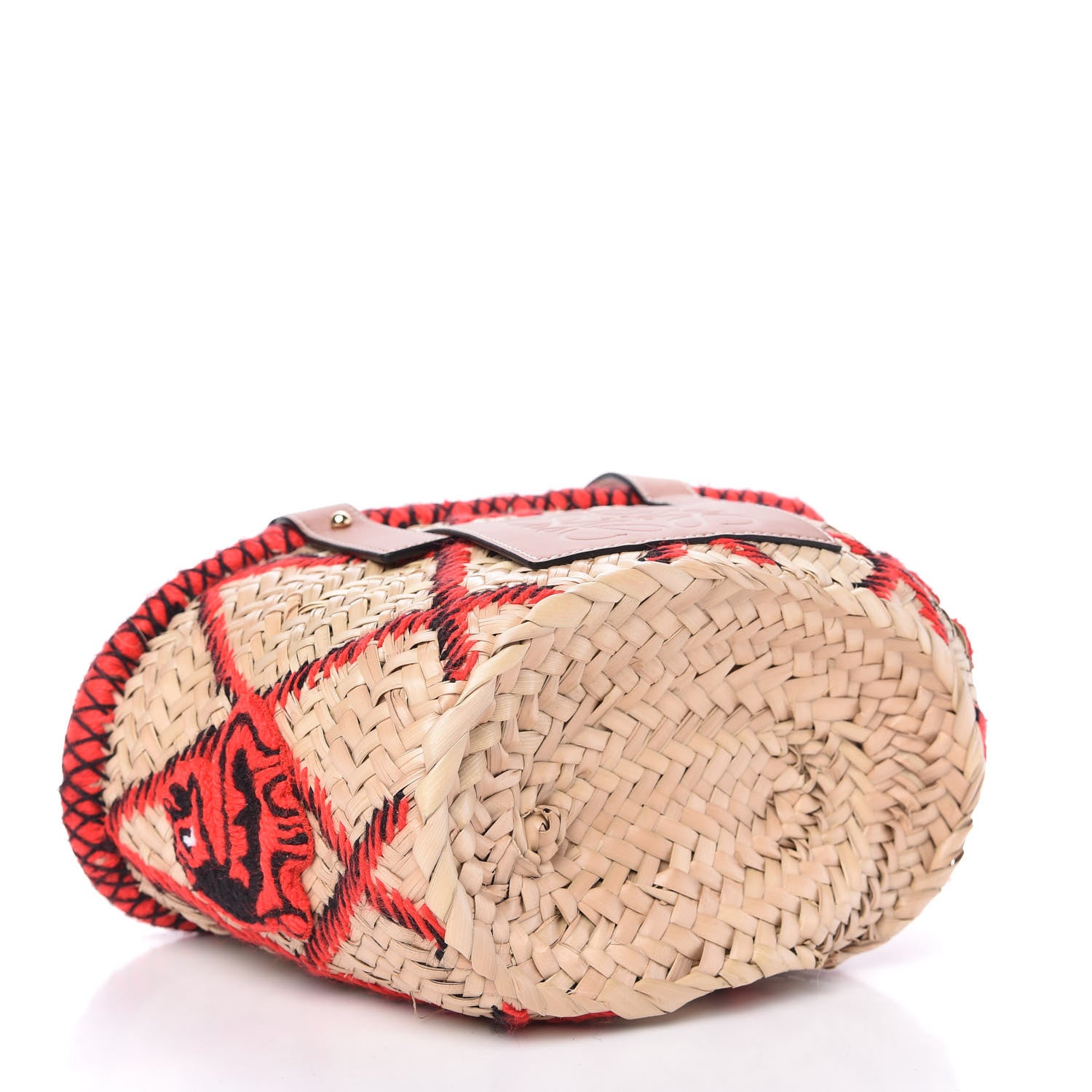 Loewe Embroidered Raffia Basket Tote Bag Natural Tan Red 4 of 11