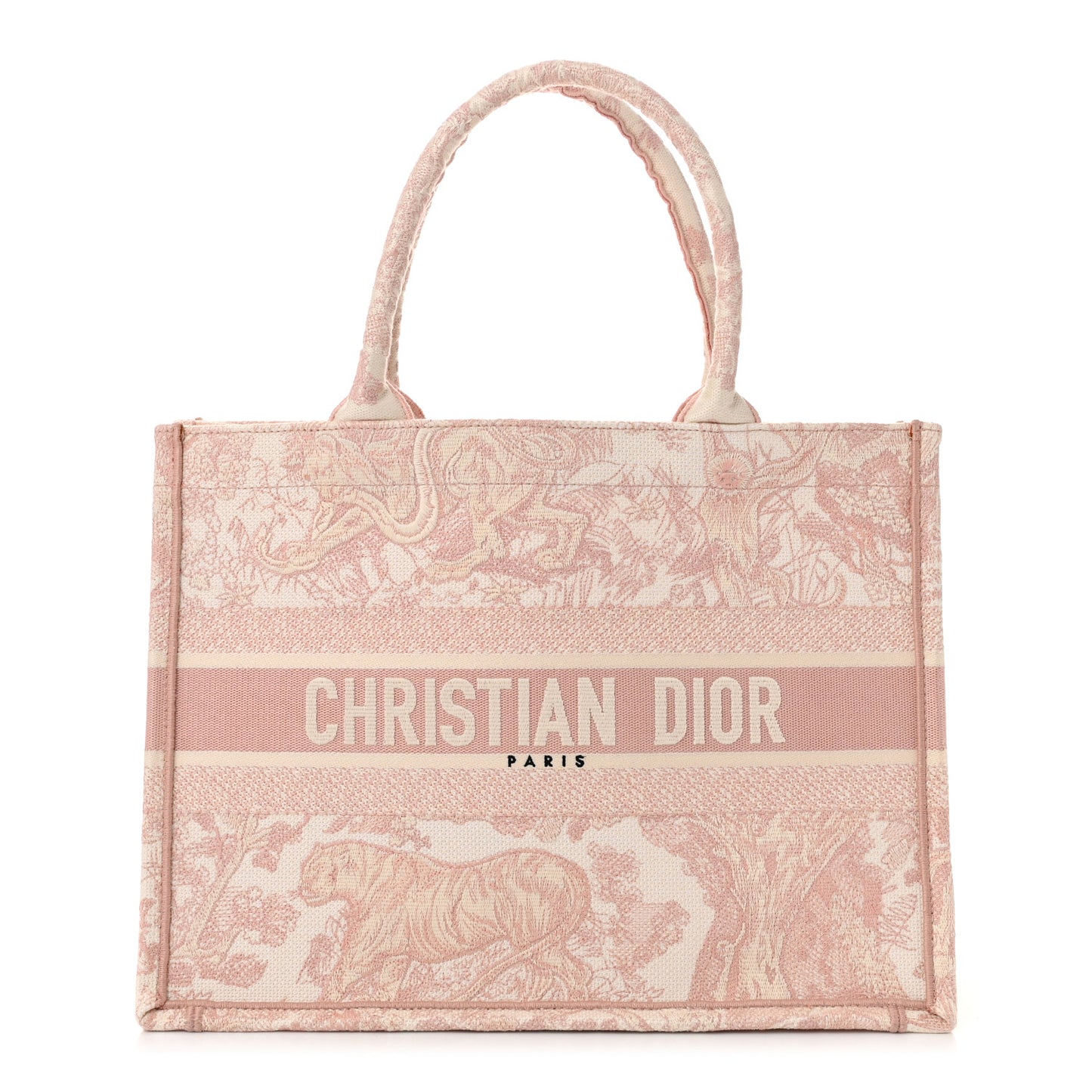Canvas Toile De Jouy Embroidered Medium Book Tote Pink