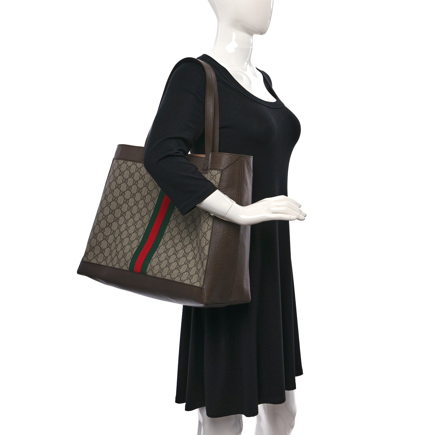 Gucci GG Supreme Monogram Web Ophidia Tote Brown 3 of 10