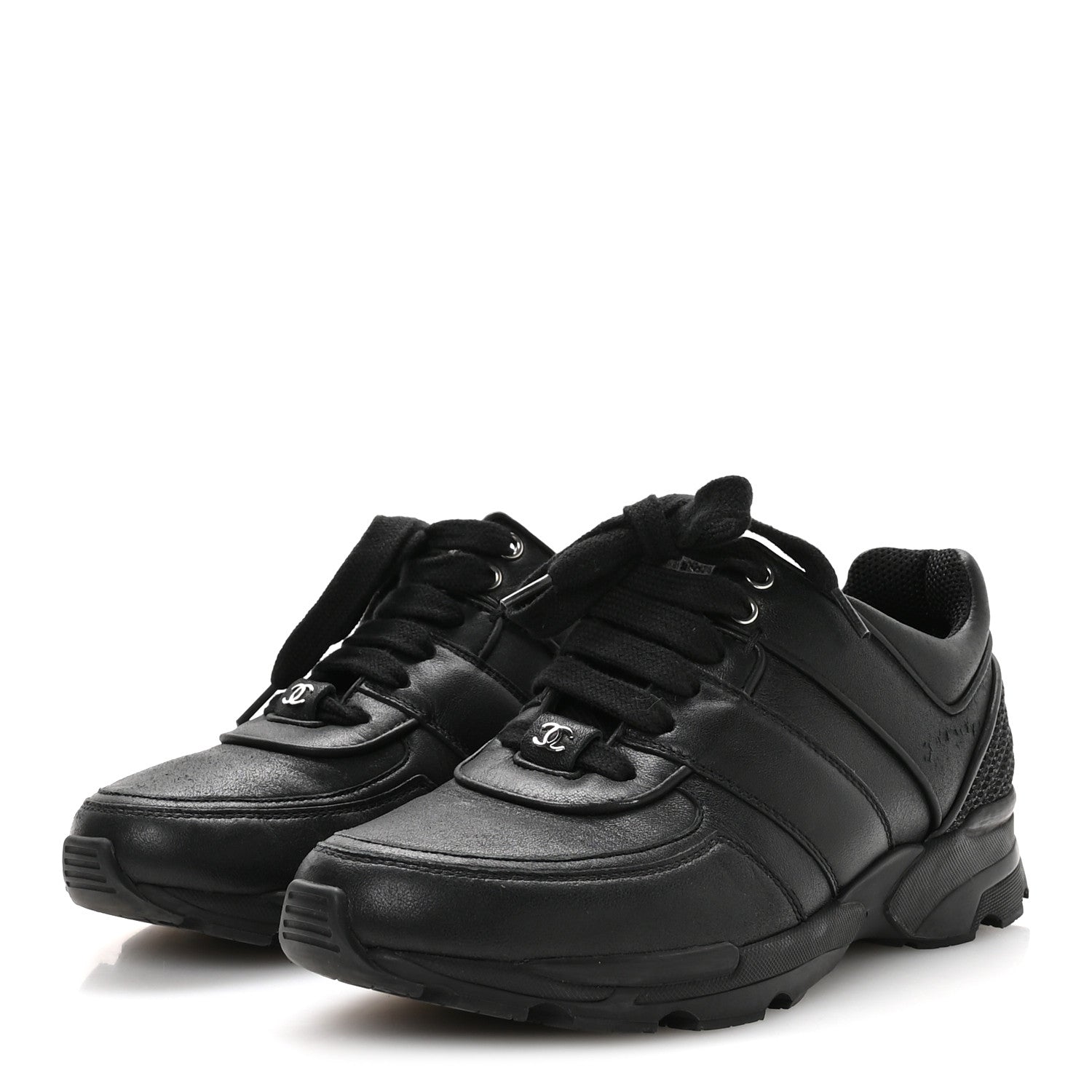 Chanel Calfskin Tweed Womens Sneakers 37 Black 4 of 8