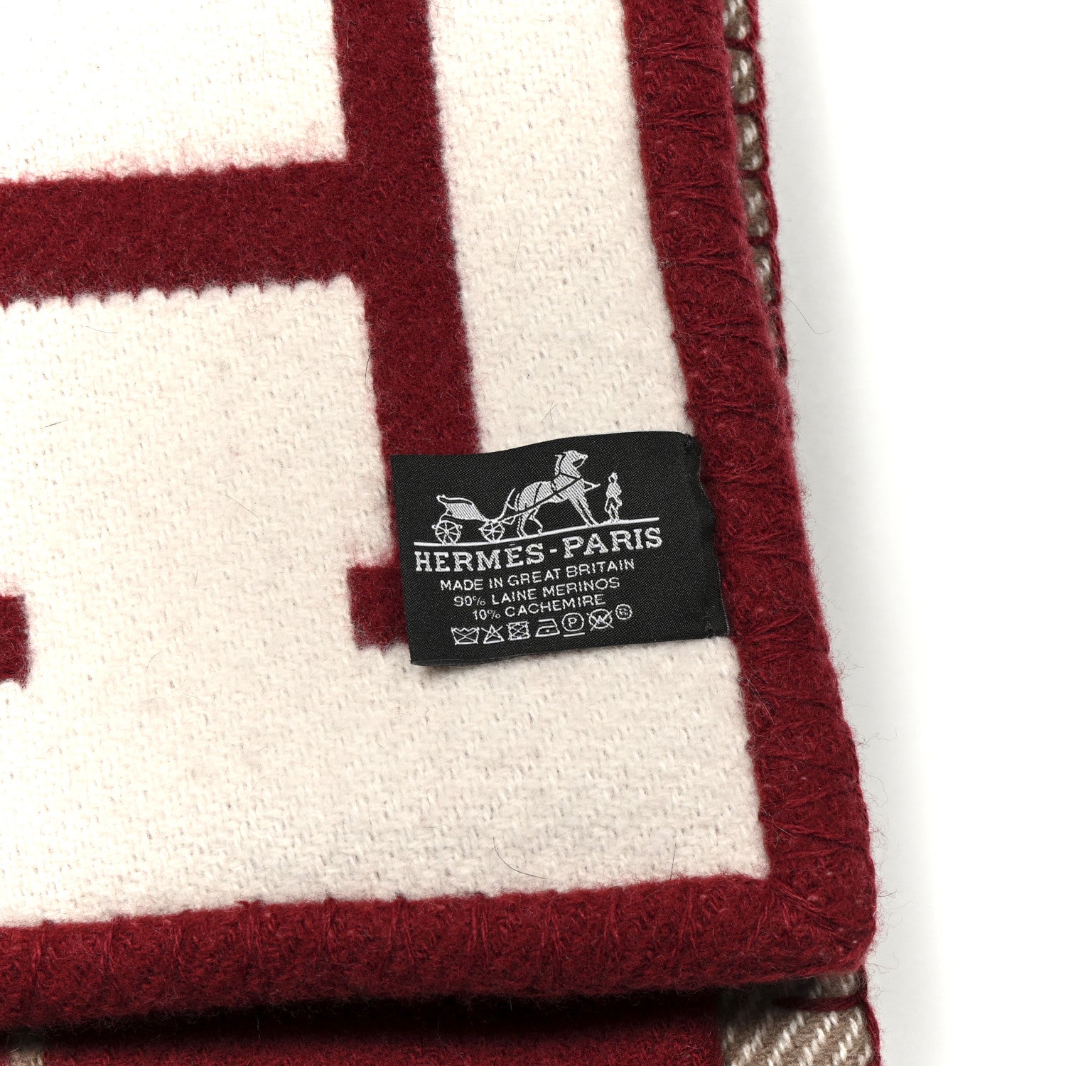 Hermes Wool Cashmere Avalon III Blanket Ecru Rouge H 3 of 3