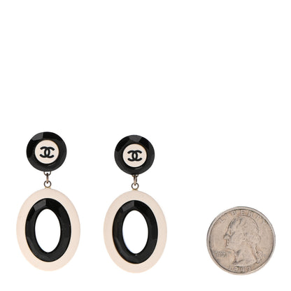 Chanel Resin CC Drop Earrings Black White 2 of 5