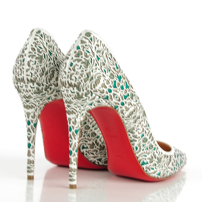 Christian Louboutin Patent Glitter Suede So Pretty 100 Pumps 39 Silver Mint 4 of 7