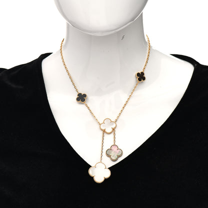 Van Cleef & Arpels 18K Yellow Gold Mother of Pearl Onyx 6 Motifs Magic Alhambra Necklace 2 of 5