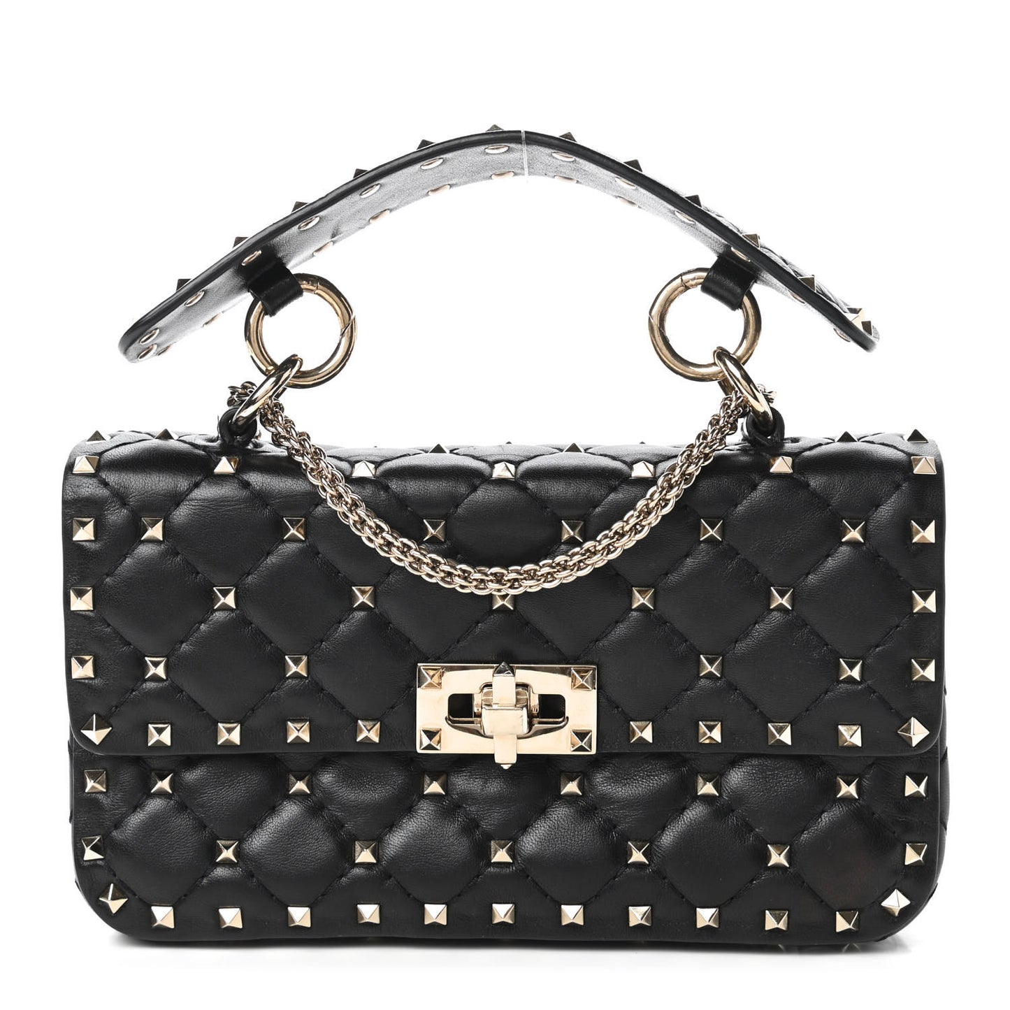 Lambskin Small Rockstud Spike Shoulder Bag Black