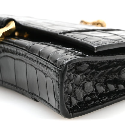 Balenciaga Shiny Calfskin Crocodile Embossed XS Hourglass Wallet On Chain Black 10 of 10