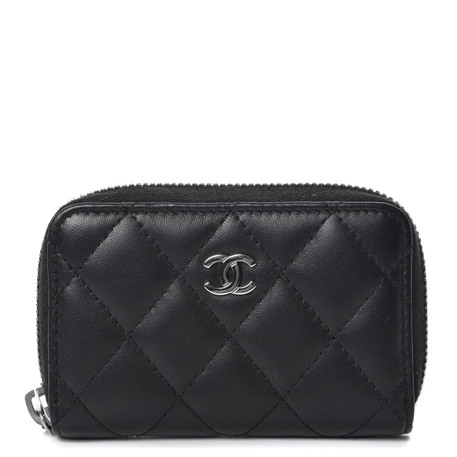 Chanel Lambskin Quilted Zip Around Coin Purse Wallet Black 1 of 9