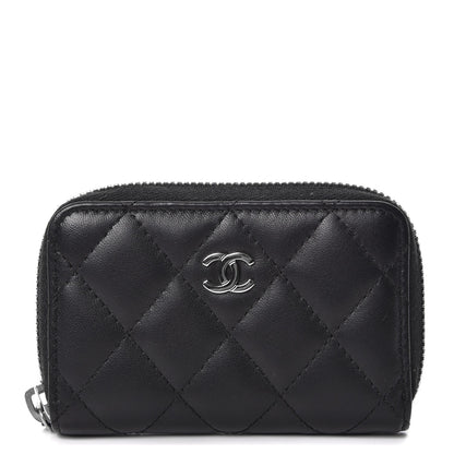 Chanel Lambskin Quilted Zip Around Coin Purse Wallet Black 1 of 9