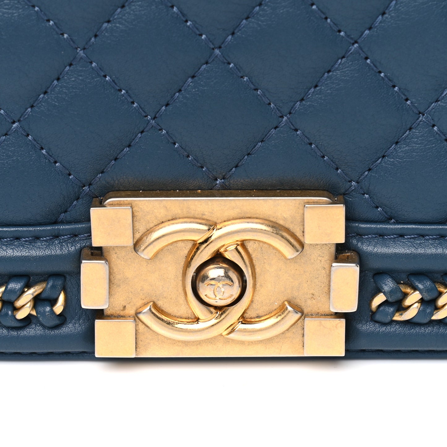 Calfskin Quilted Medium Top Handle Boy Flap Blue