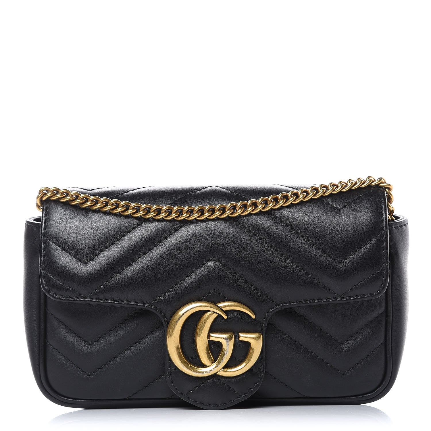 Gucci Calfskin Matelasse Super Mini GG Marmont Shoulder Bag Black 1 of 13