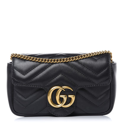 Gucci Calfskin Matelasse Super Mini GG Marmont Shoulder Bag Black 1 of 13