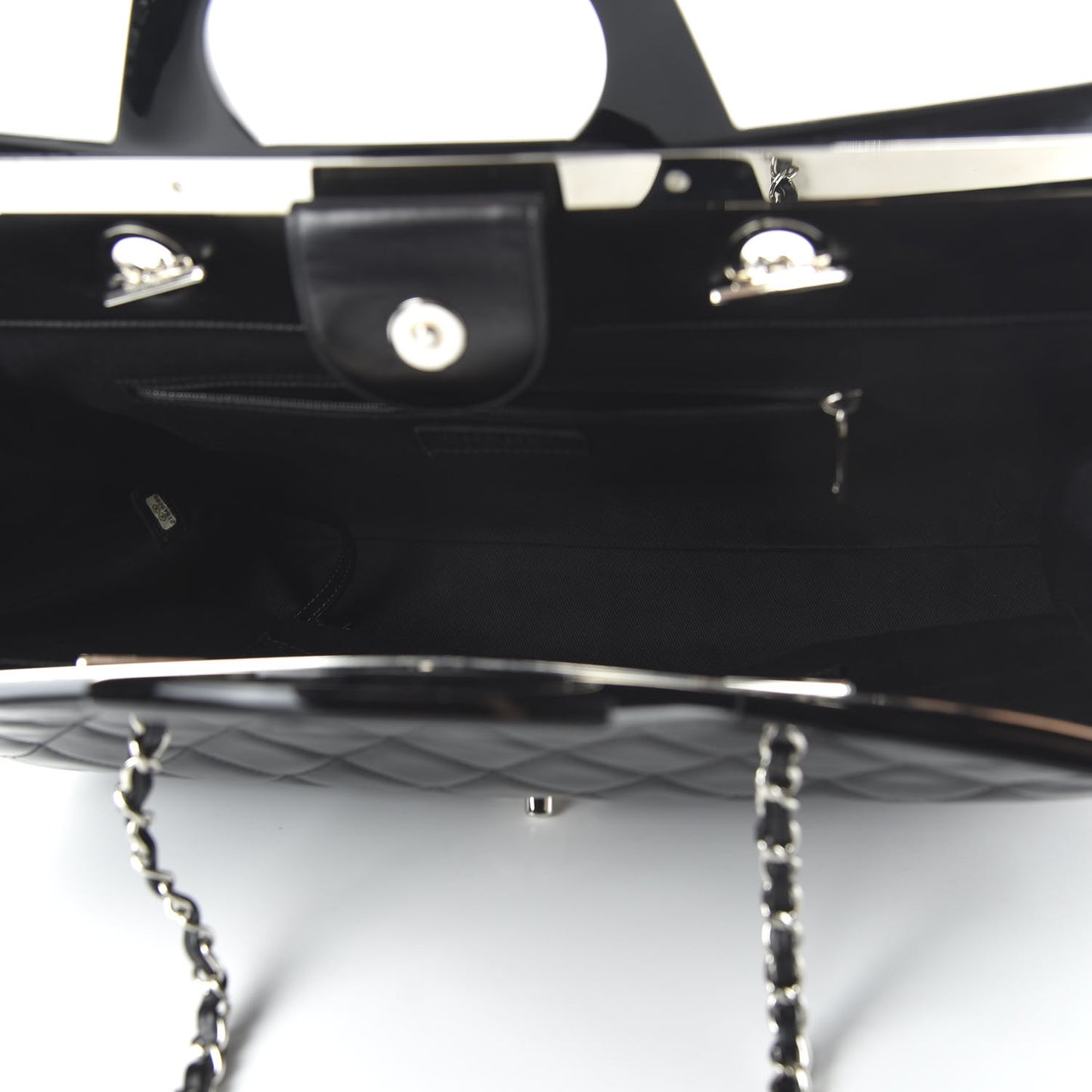 Glazed Calfskin Quilted Large CC Delivery Tote Black