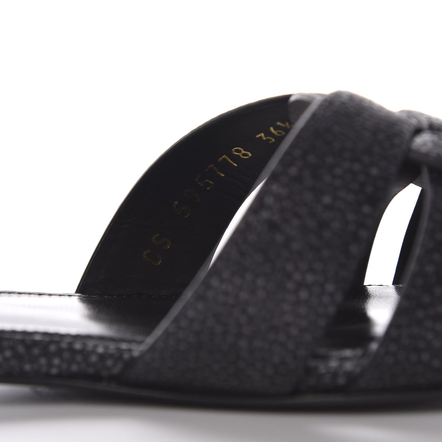 Calfskin Galuchat Embossed Tribute 05 Slide Sandals 36.5 Black