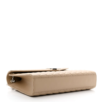 Saint Laurent Grain De Poudre Mixed Matelasse Large Triquilt Monogram Satchel Dark Beige 4 of 14