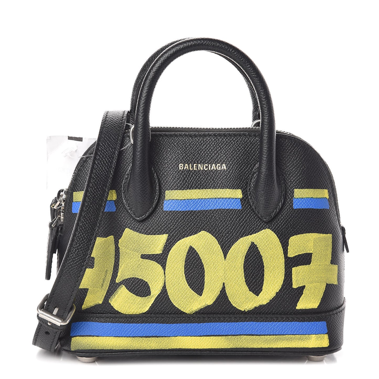Signature Grained Calfskin Car Tag Print XXS Ville Top Handle Bag Black TBC