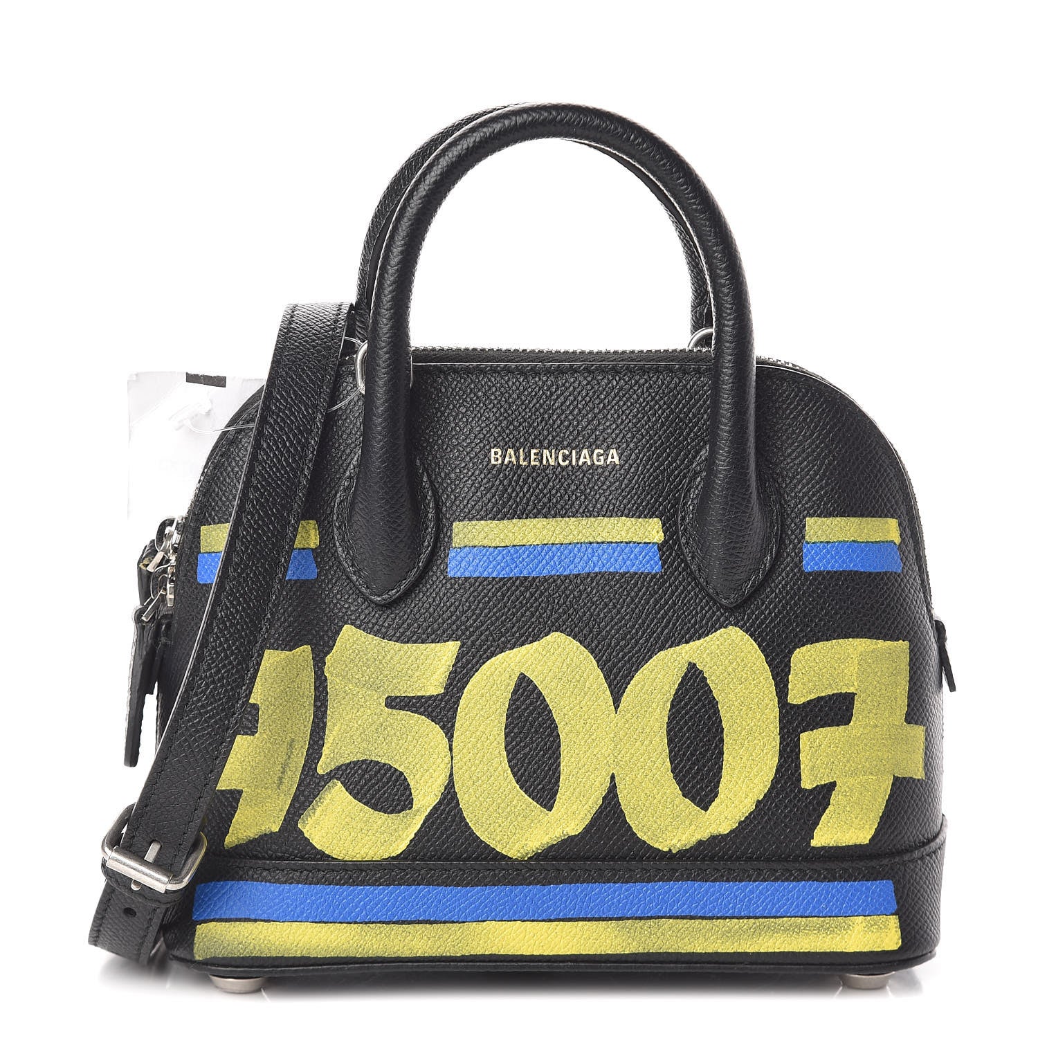 Balenciaga Signature Grained Calfskin Car Tag Print XXS Ville Top Handle Bag Black TBC 1 of 9