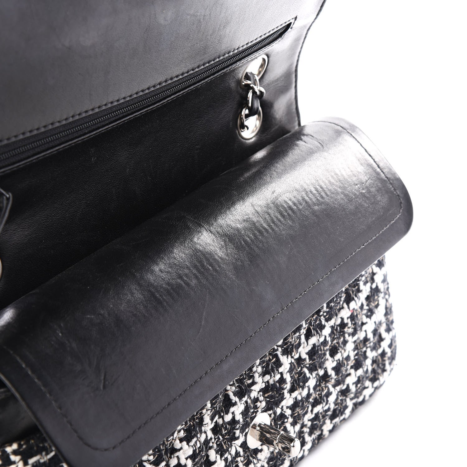 Chanel Tweed Quilted Medium Double Flap Black White 10 of 10