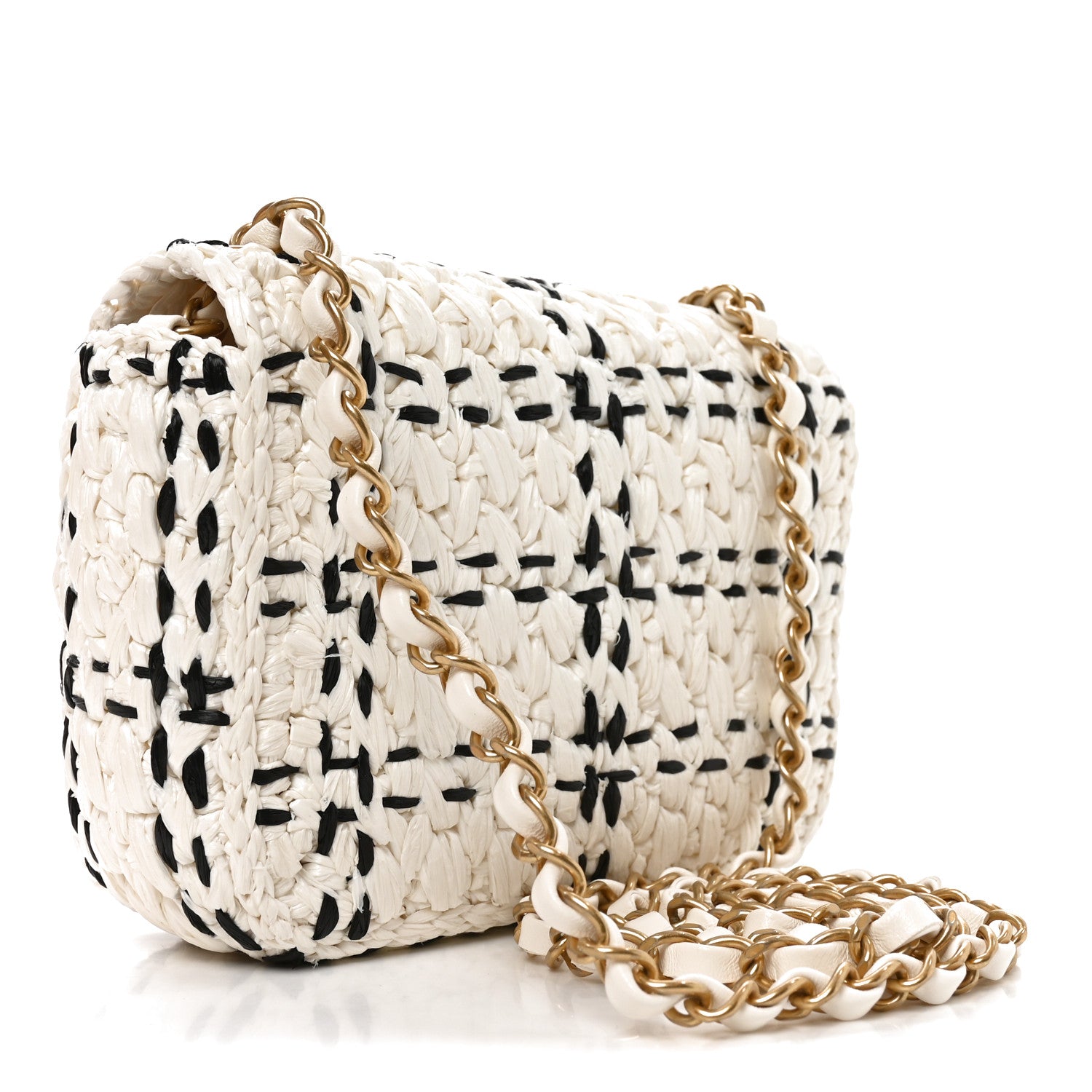 Chanel Raffia Effect Tweedy Mini Flap Bag White Black 4 of 21