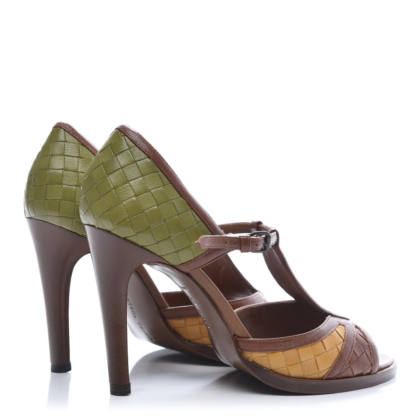 Goatskin Intrecciato Peep Toe Pumps 36 Brown Multicolor