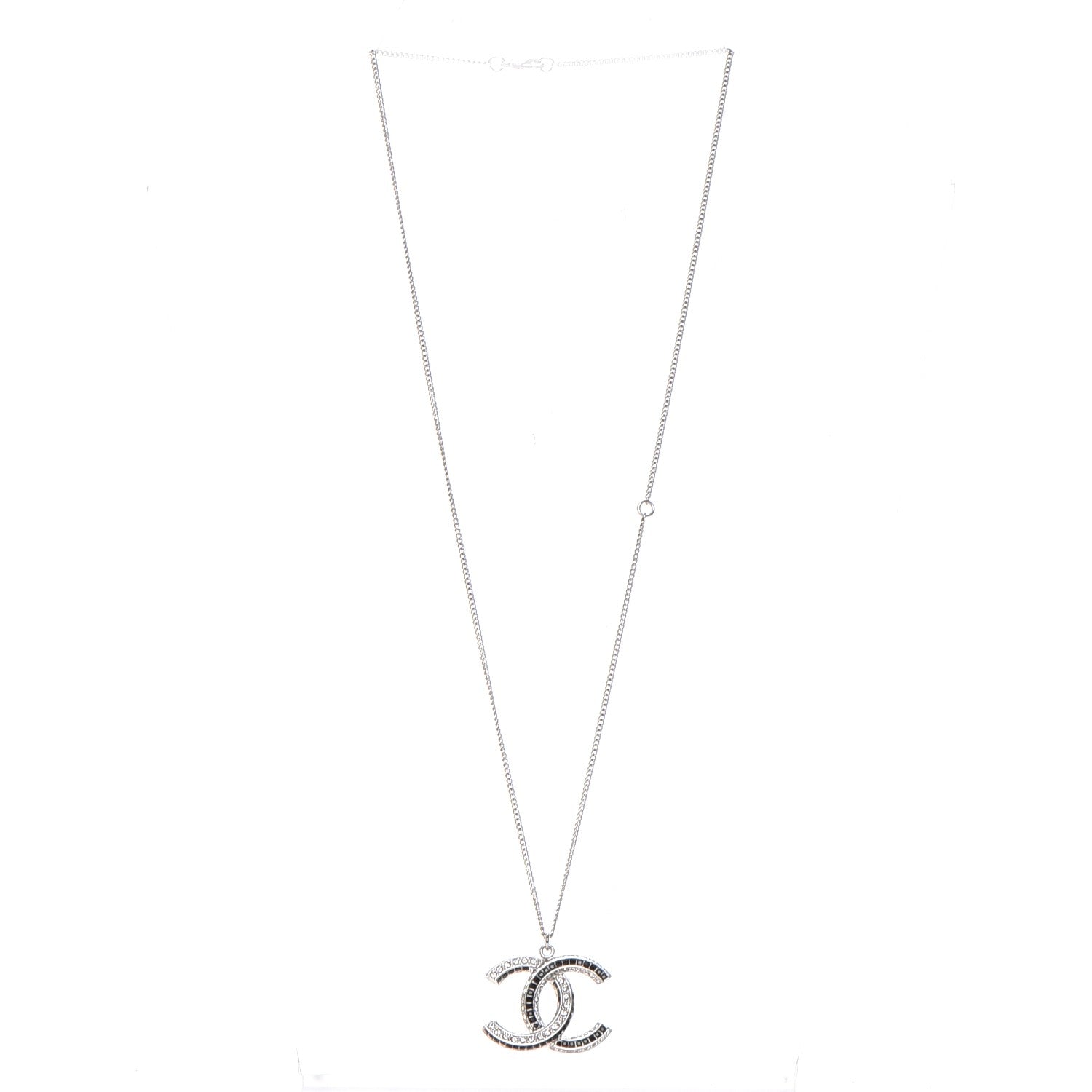 Chanel Baguette Crystal Large CC Necklace Silver Black 3 of 7