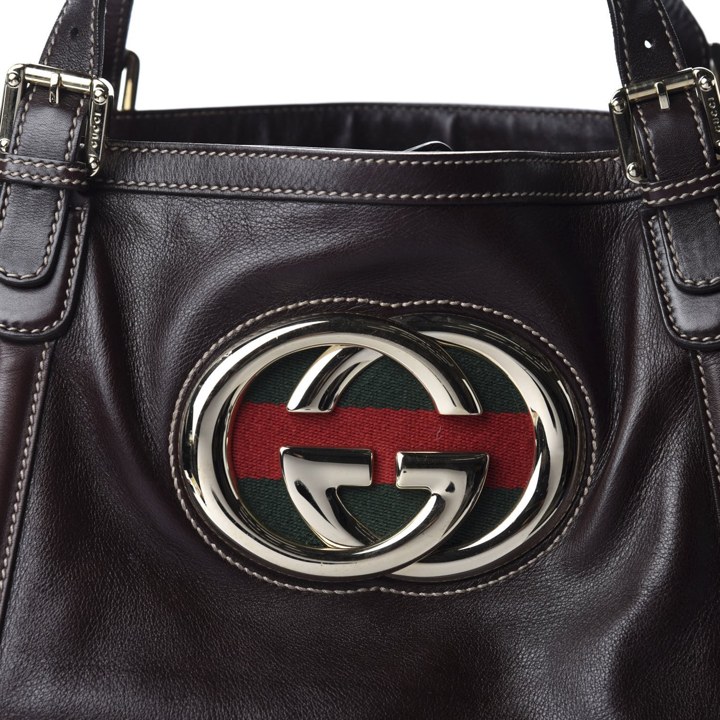 Calfskin Large Britt Shoulder Bag Dark Brown