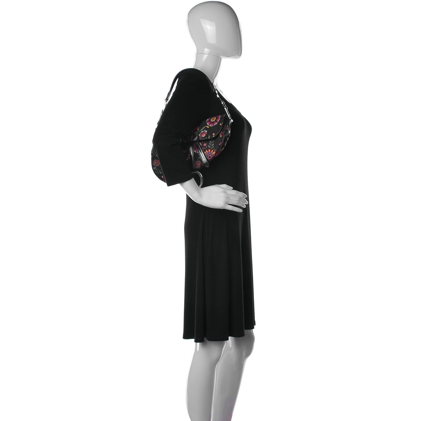 Canvas Floral Saddle Bag Black