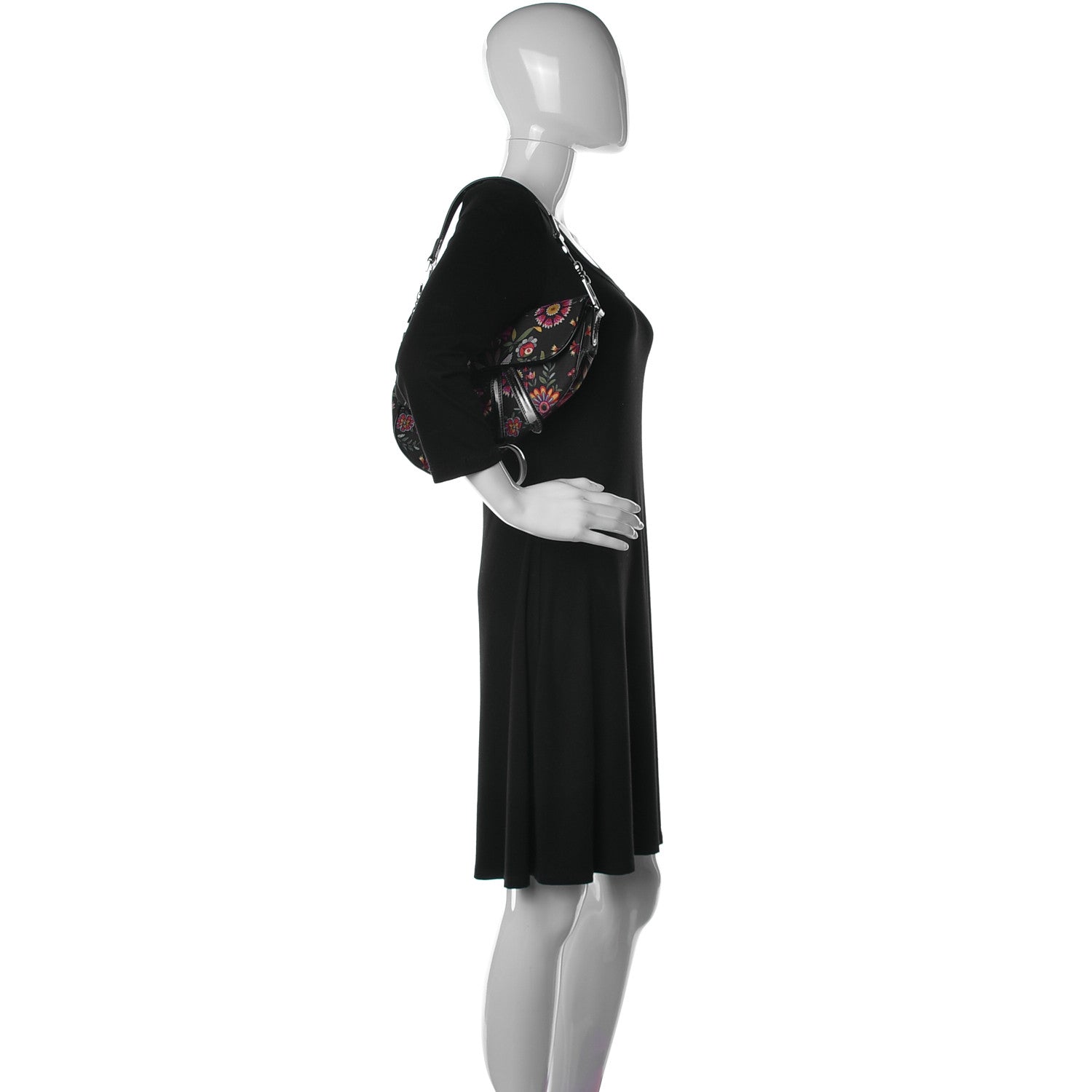 Christian Dior Canvas Floral Saddle Bag Black 2 of 10