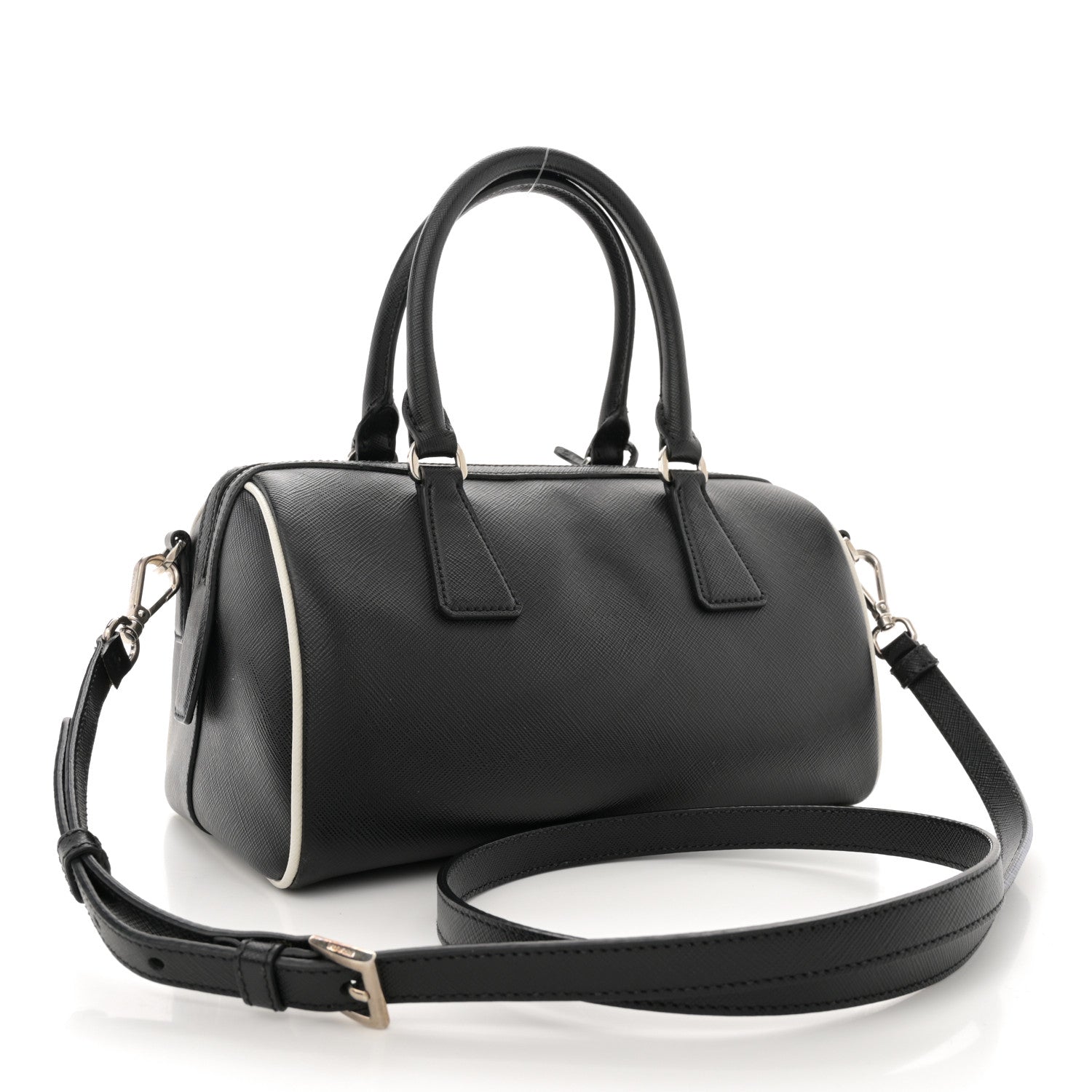 Prada Saffiano Lux Top Handle Crossbody Bag Black Talco 3 of 11