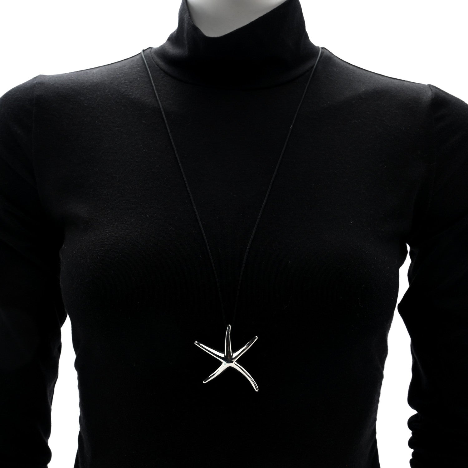 Tiffany Sterling Silver 42mm Elsa Peretti Starfish Pendant Cord Necklace 2 of 5