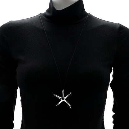 Tiffany Sterling Silver 42mm Elsa Peretti Starfish Pendant Cord Necklace 2 of 5