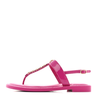 Chanel Lambskin Patent Chain CC Logo Thong Flat Sandals 39.5 Pink 1 of 9
