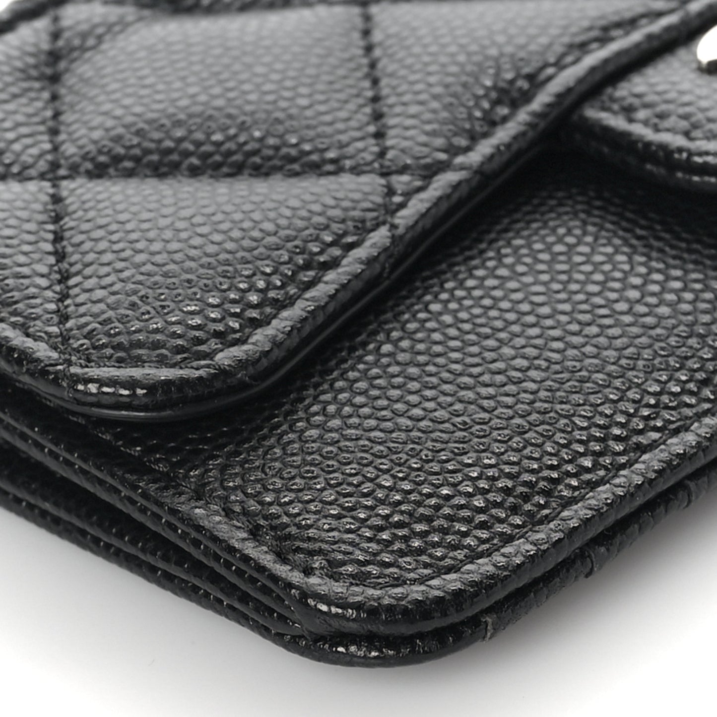 Caviar Quilted Flap Zip Card Holder Black