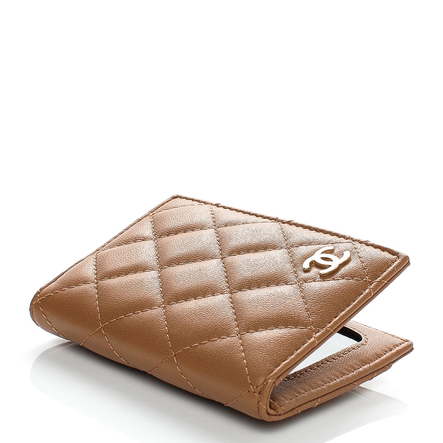 Lambskin Quilted Card Holder Wallet Tan