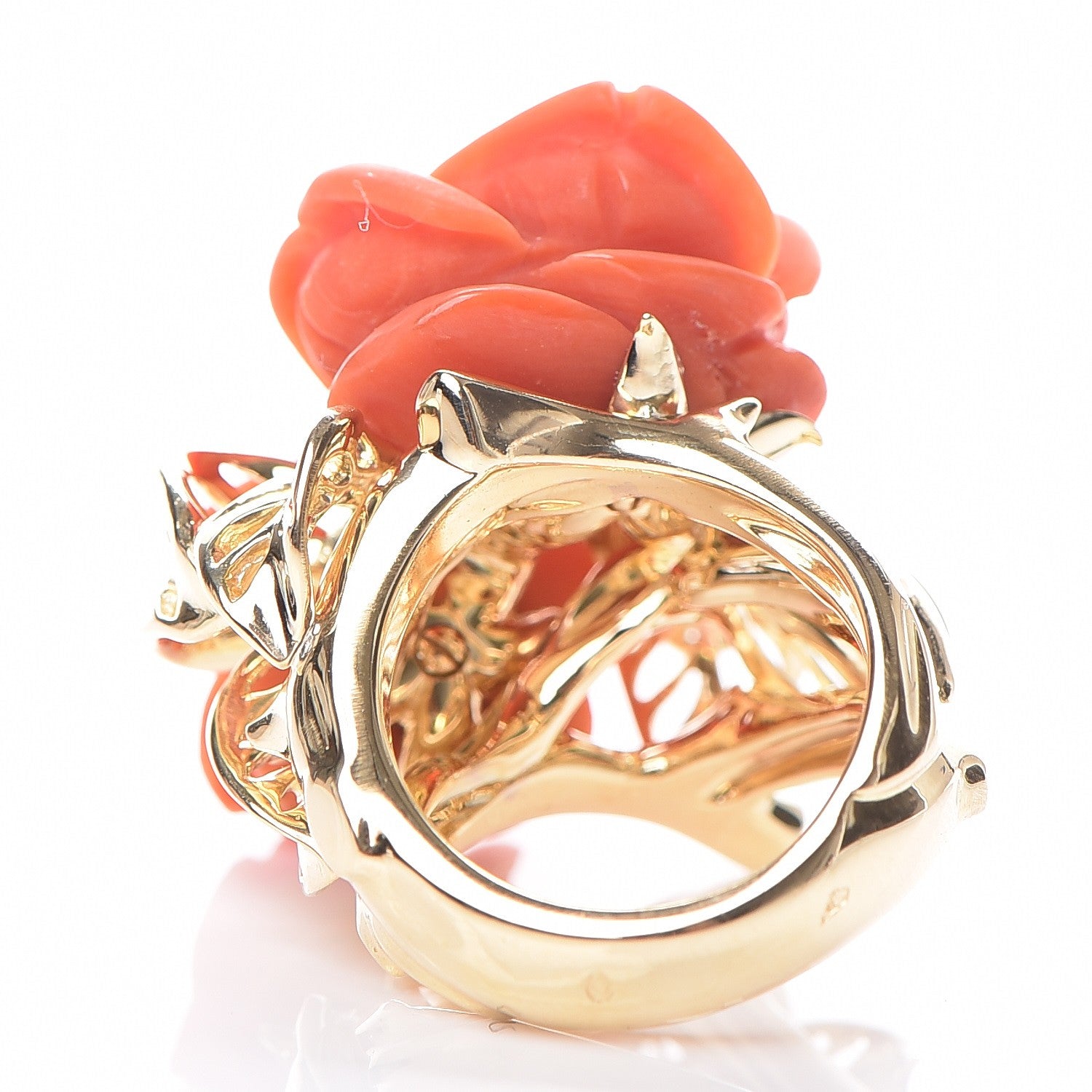 Christian Dior 18K Yellow Gold Red Coral Diamond Large Rose Dior Pre Catelan Ring 53 6.5 5 of 7