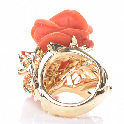 Christian Dior 18K Yellow Gold Red Coral Diamond Large Rose Dior Pre Catelan Ring 53 6.5 5 of 7