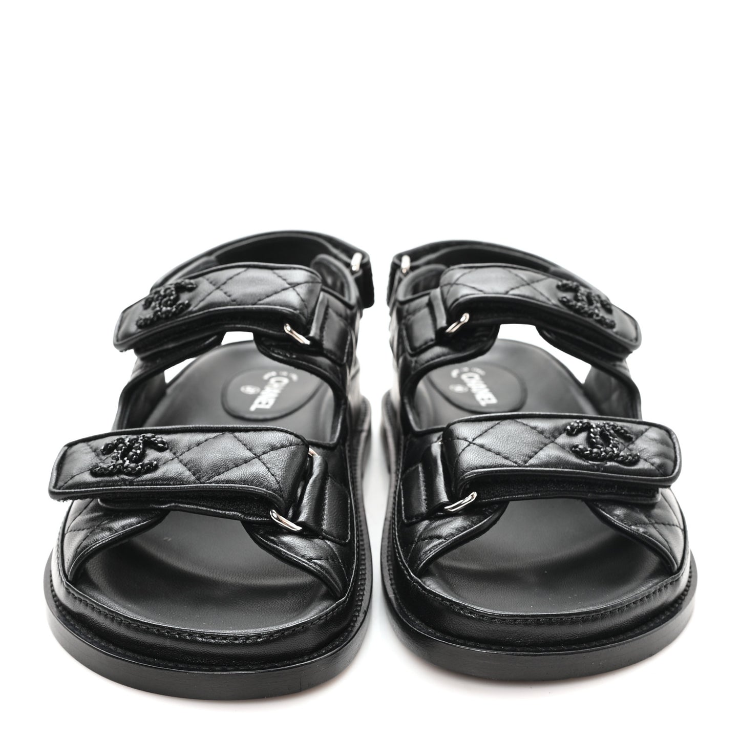 Lambskin Quilted Velcro Dad Sandals 35.5 So Black
