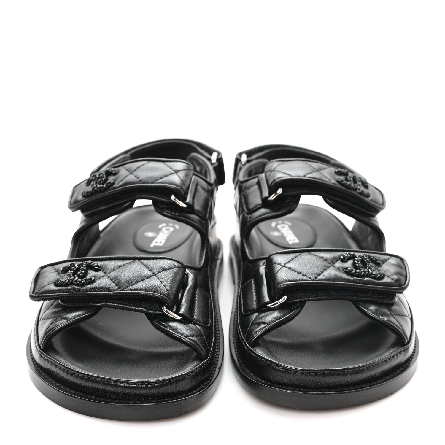 Chanel Lambskin Quilted Velcro Dad Sandals 35.5 So Black 3 of 9