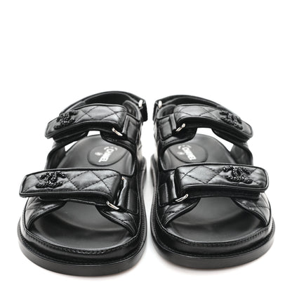 Chanel Lambskin Quilted Velcro Dad Sandals 35.5 So Black 3 of 9