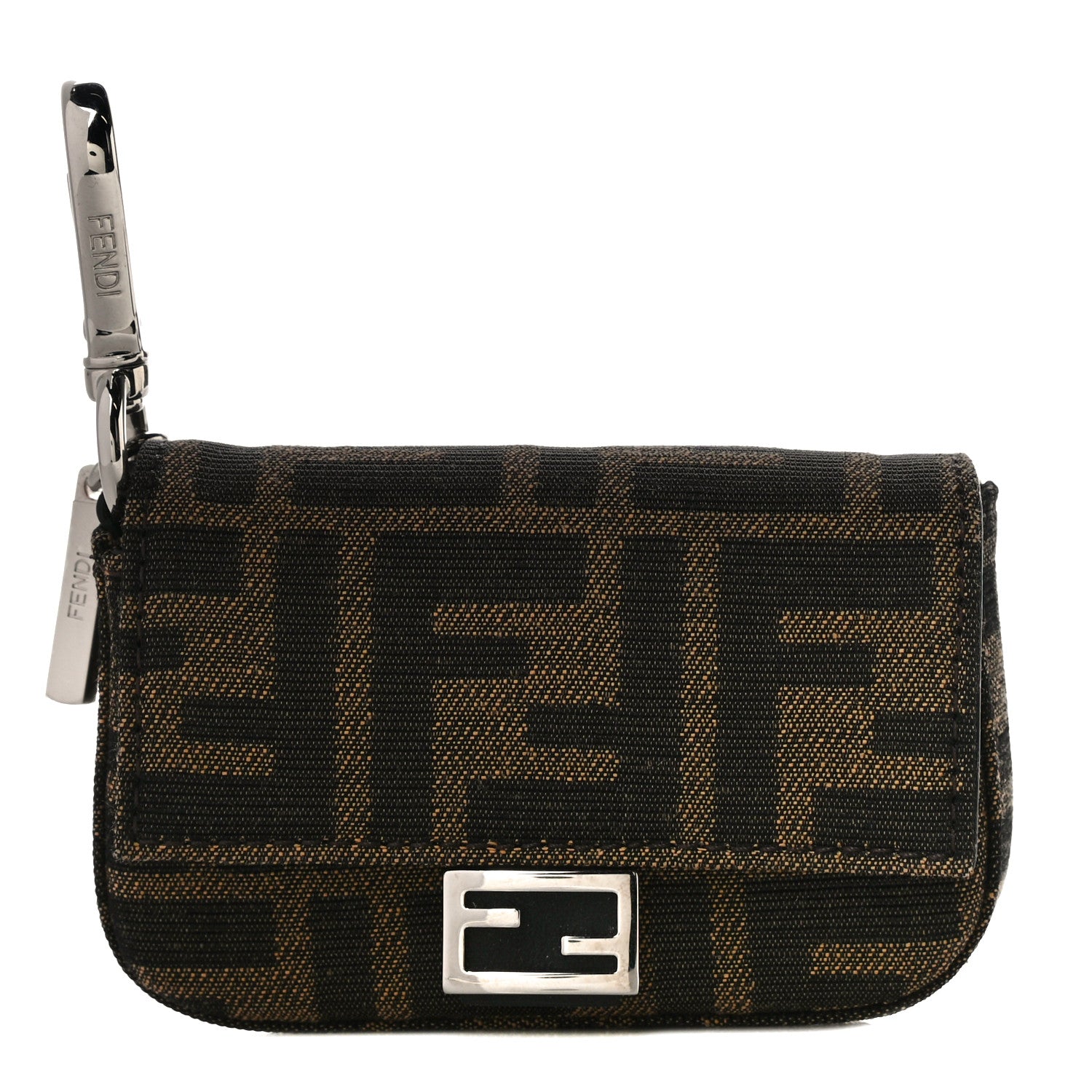 Fendi Recycled Fabric Jacquard Vitello Grace FF 1974 Nano Baguette Charm Tobacco Moro Black 1 of 10