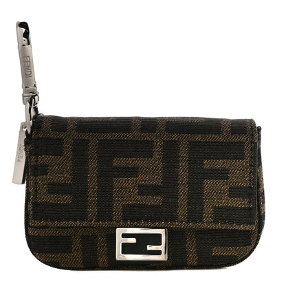 Fendi Recycled Fabric Jacquard Vitello Grace FF 1974 Nano Baguette Charm Tobacco Moro Black 1 of 10