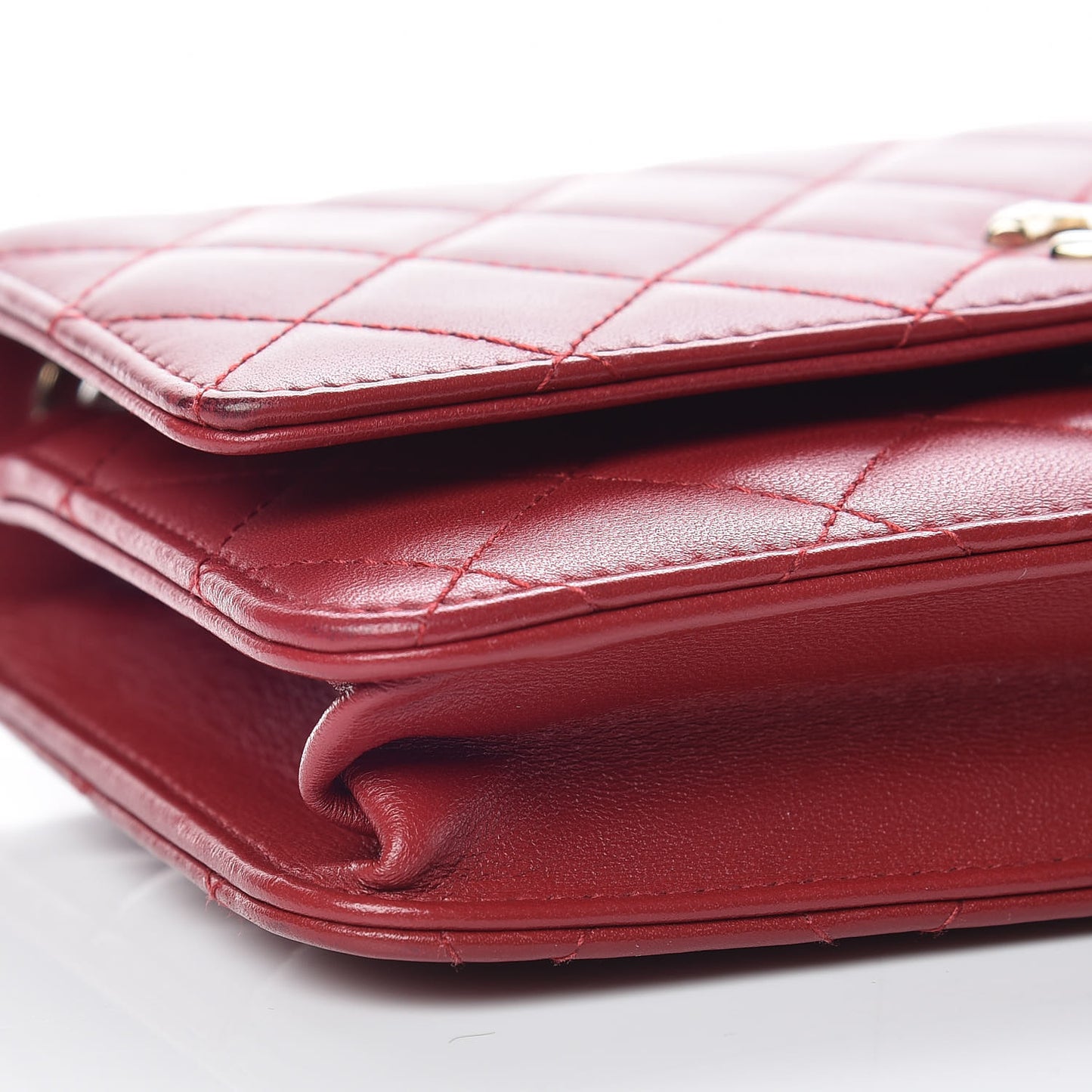 Lambskin Quilted Trendy CC Wallet On Chain WOC Dark Red