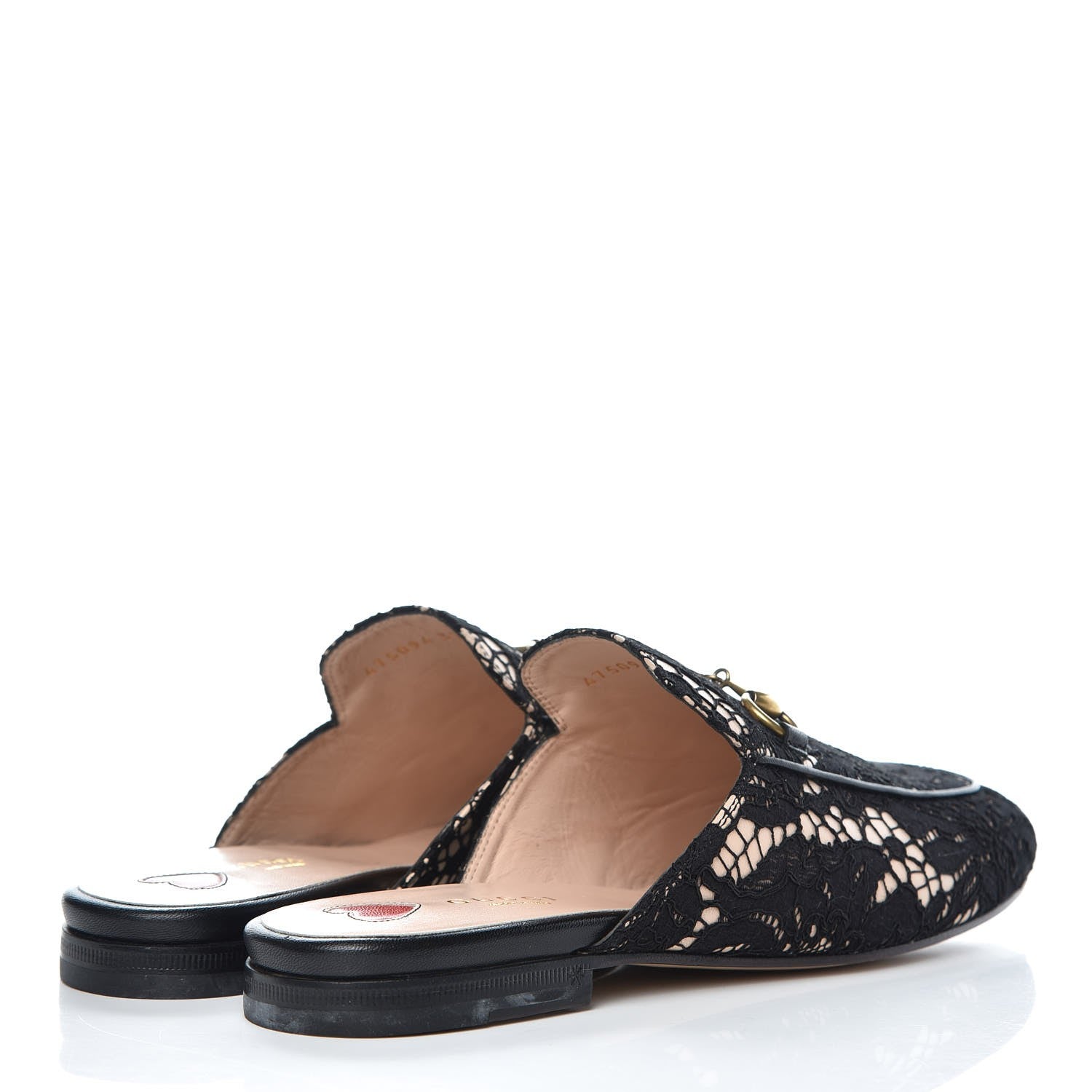Gucci Lace Malaga Kid Womens Princetown Slippers 37.5 Black Skin Rose 4 of 9