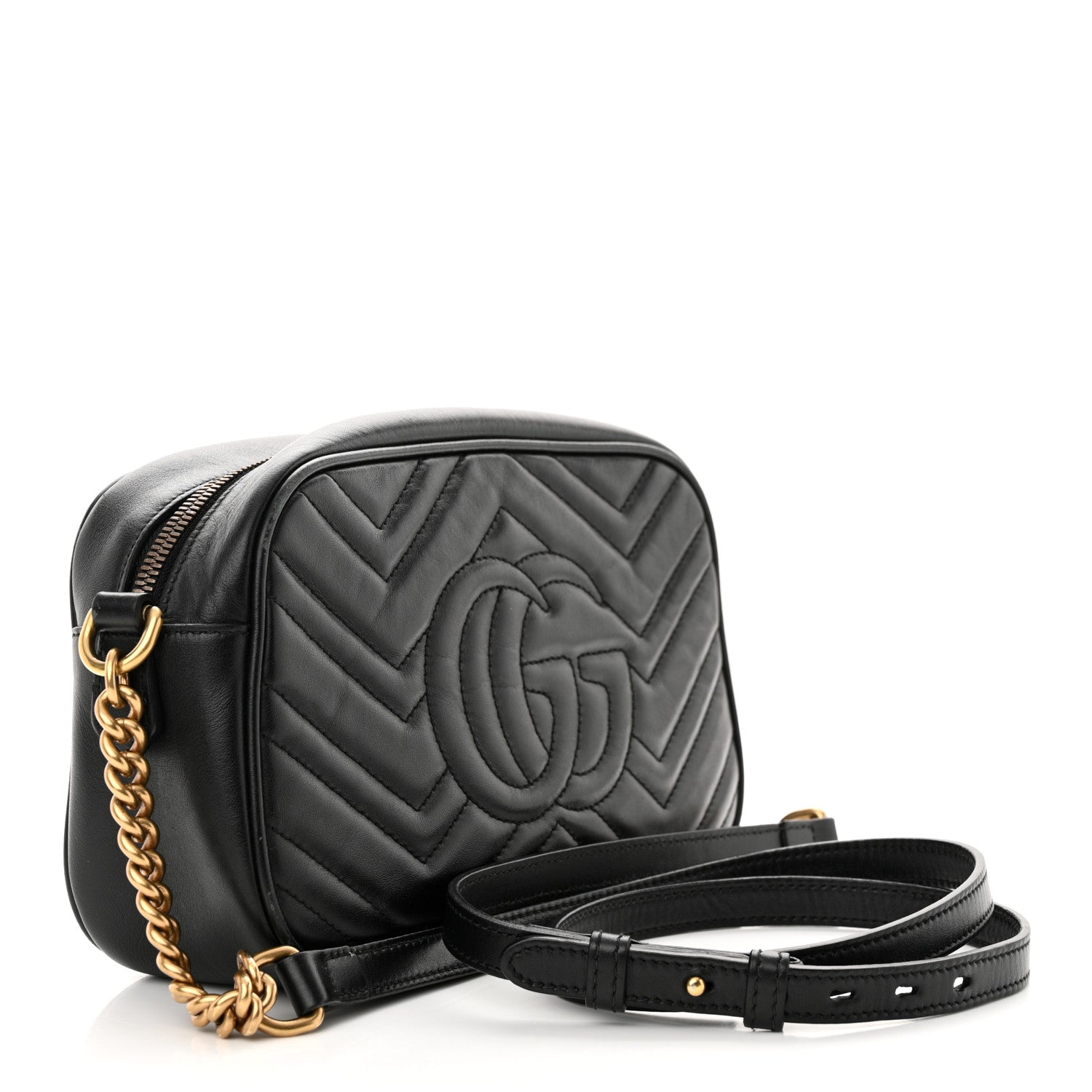 Gucci Calfskin Matelasse Small GG Marmont Chain Shoulder Bag Black 3 of 15